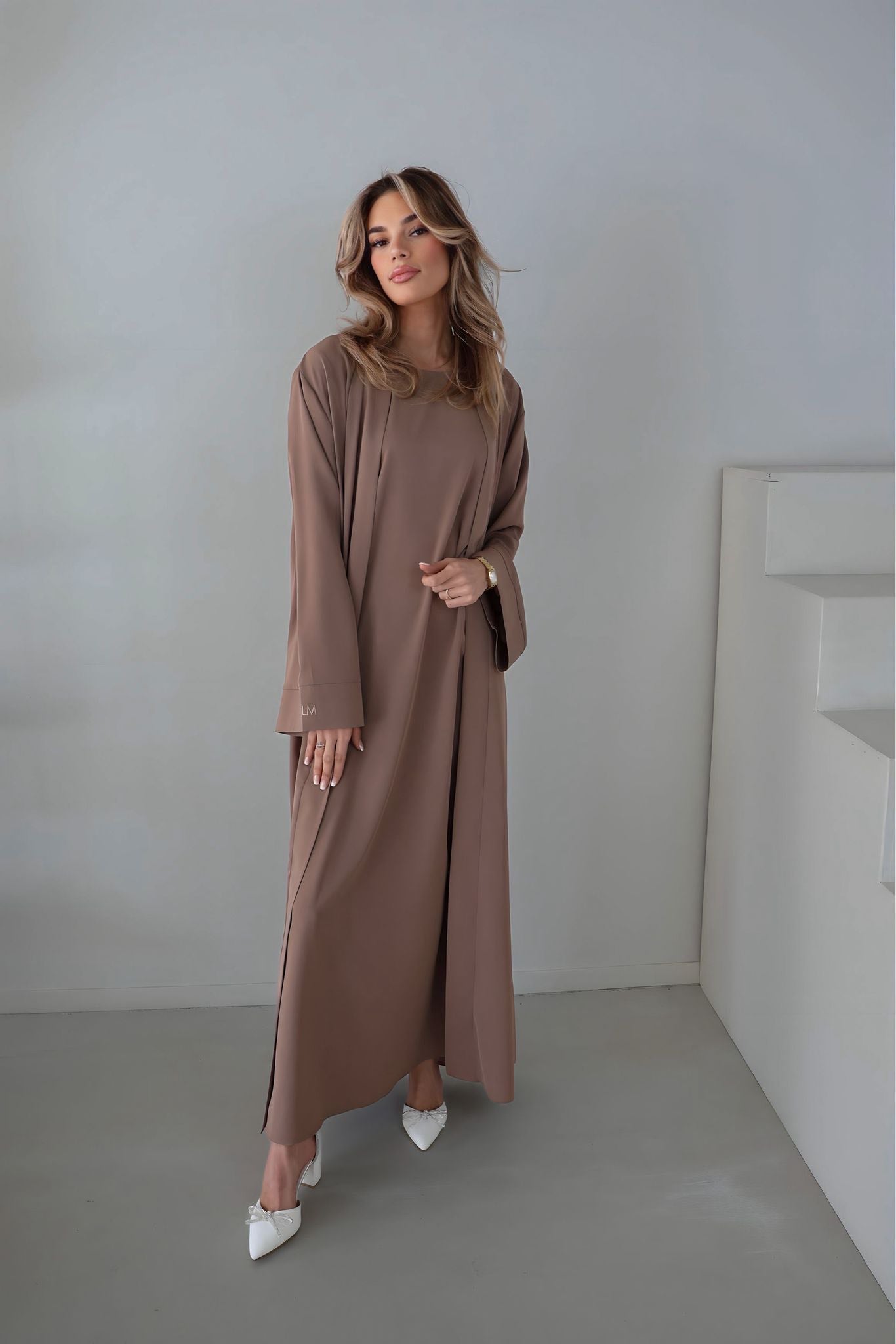 Abaya & kimono set taupe