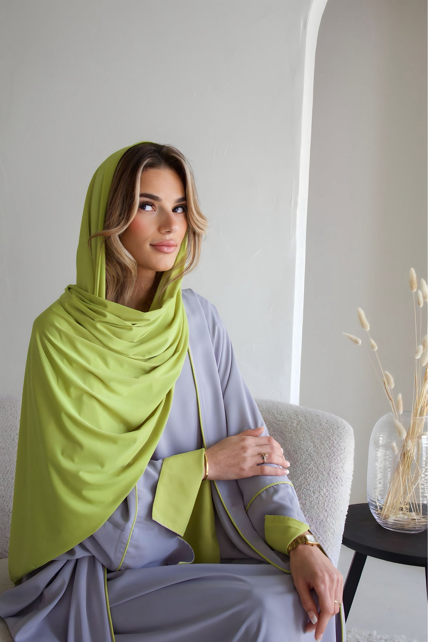 Two toned abaya set grey/green