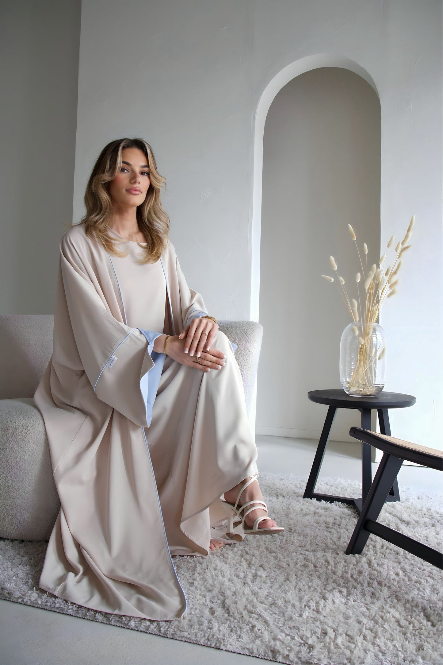 Two toned abaya set beige/light blue