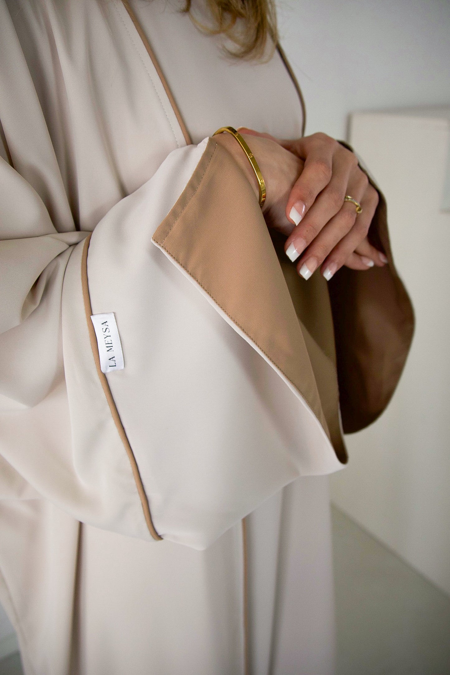 Two toned abaya set beige/brown