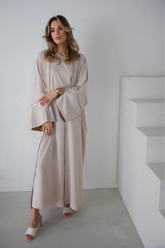 Two toned abaya set beige/brown