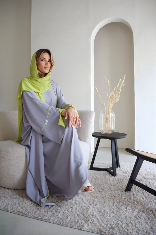 Two toned abaya set grey/green
