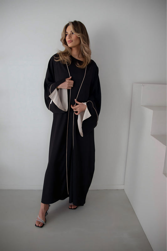 Two toned abaya set black/beige