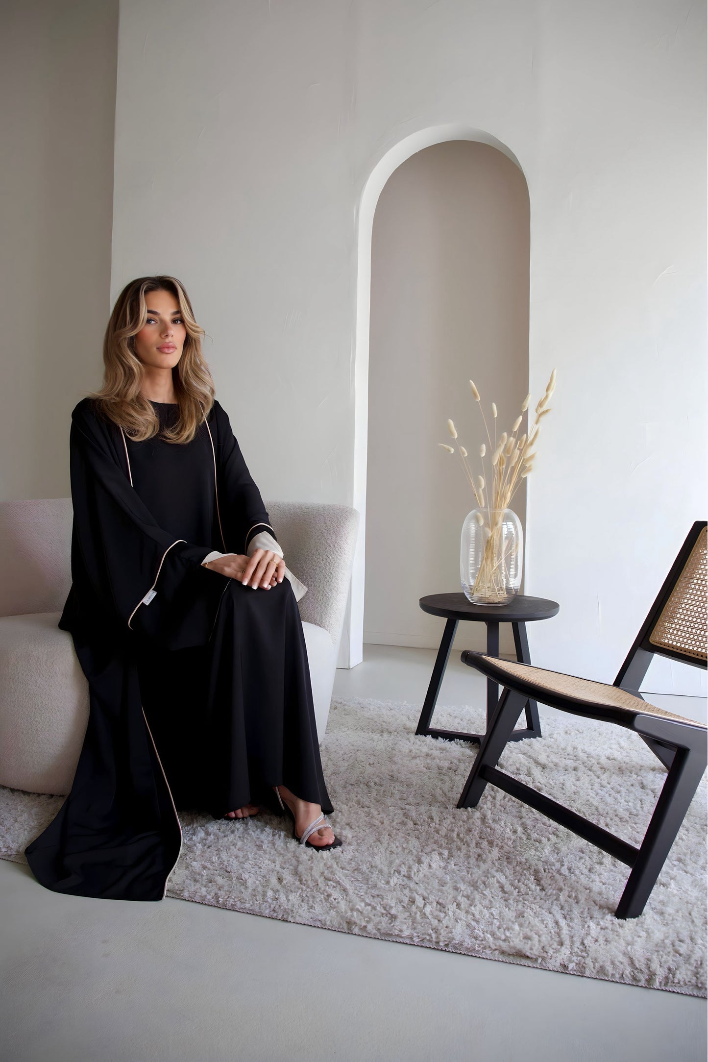 Two toned abaya set black/beige