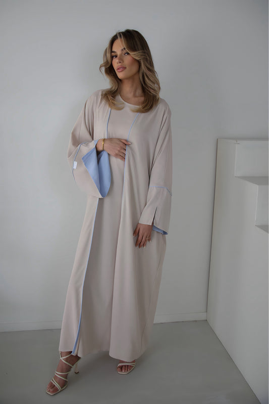 Two toned abaya set beige/light blue